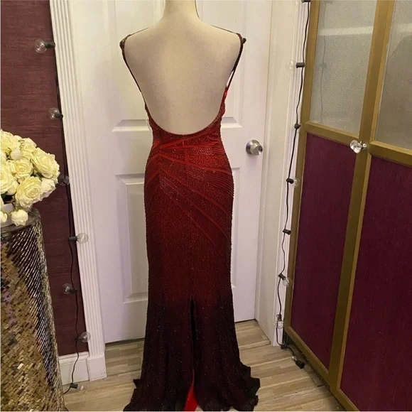 red to black ombre dress Elegant Sheath Strapless Black Red Ombre Satin Long Party Dress Weddin –  shinydress main image 0